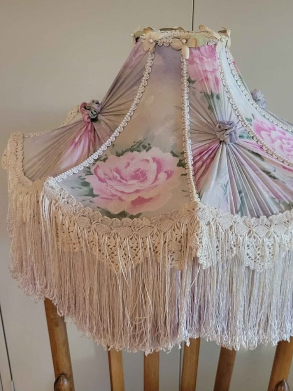 Vintage Floral Victorian Style Lampshade with Fringe
